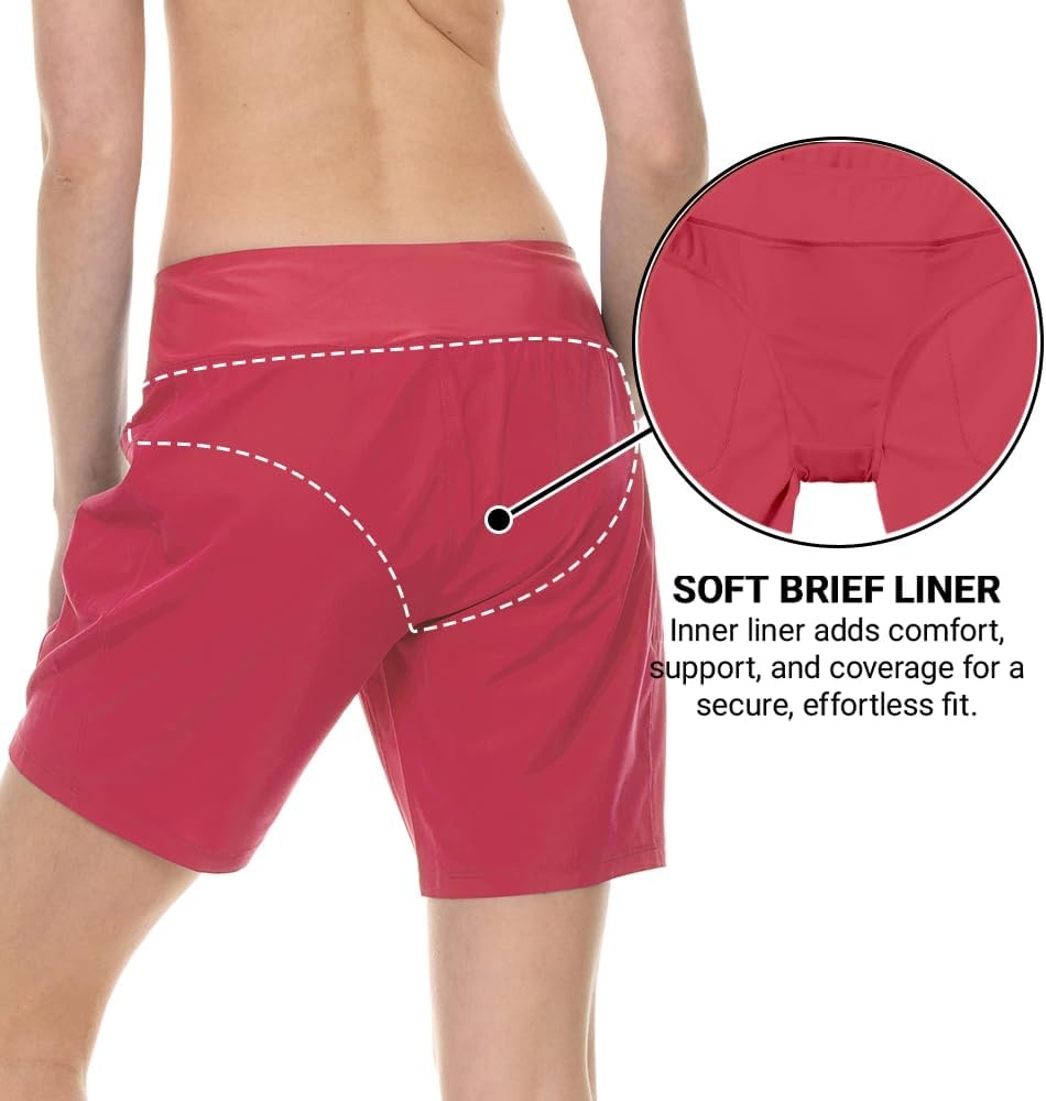 Hurley 5″/7″ High Waisted Swim Shorts Women, Board Shorts with Pockets & Inner Liner, Quick Dry Swim Trunk, UPF 50+(Cranberry)