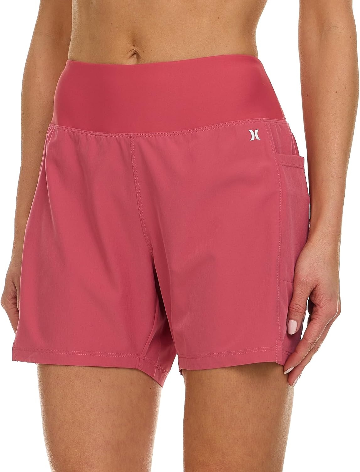 Hurley 5″/7″ High Waisted Swim Shorts Women, Board Shorts with Pockets & Inner Liner, Quick Dry Swim Trunk, UPF 50+(Cranberry)
