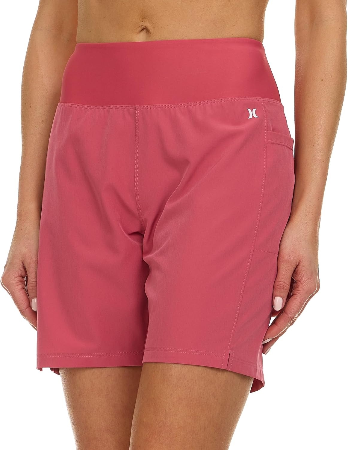 Hurley 5″/7″ High Waisted Swim Shorts Women, Board Shorts with Pockets & Inner Liner, Quick Dry Swim Trunk, UPF 50+(Cranberry)