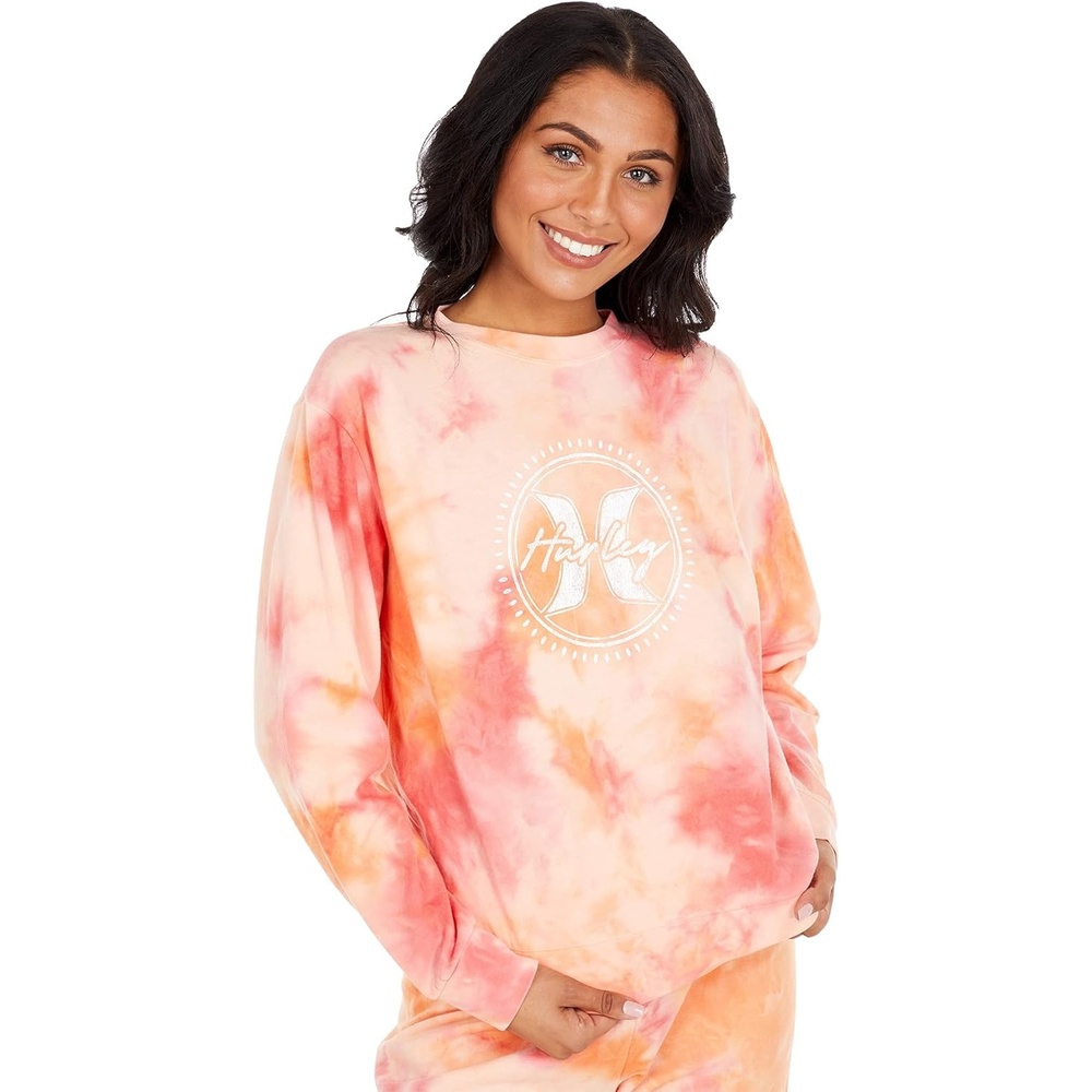 Hurley Womes Tie Dye Girlfriend Fleece Crew(Melon)
