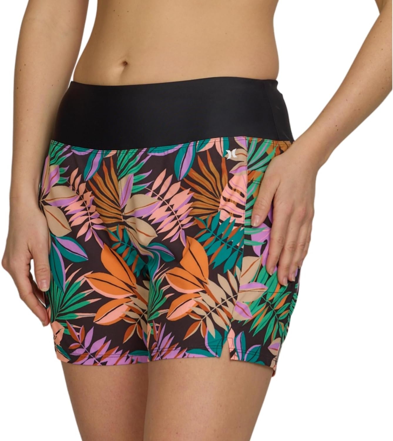 Hurley 5″/7″ High Waisted Swim Shorts Women, Board Shorts with Pockets & Inner Liner, Quick Dry Swim Trunk, UPF 50+(Kauaiwalk/Black)
