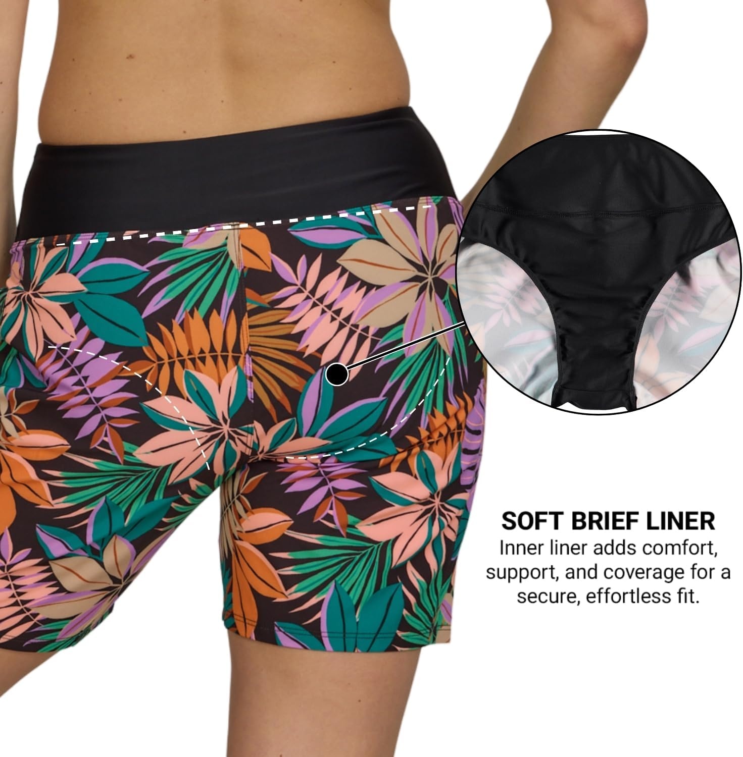 Hurley 5″/7″ High Waisted Swim Shorts Women, Board Shorts with Pockets & Inner Liner, Quick Dry Swim Trunk, UPF 50+(Kauaiwalk/Black)