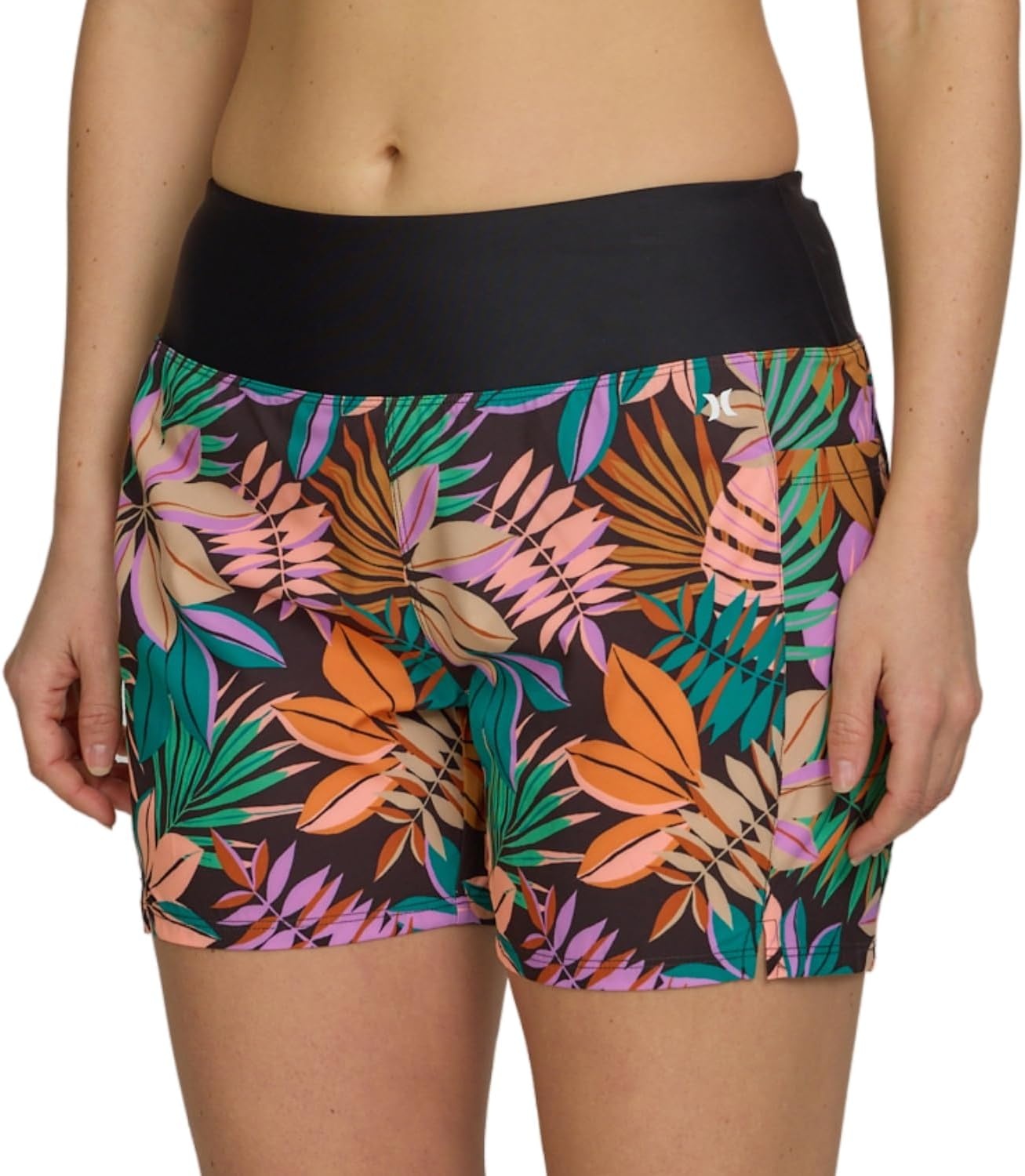 Hurley 5″/7″ High Waisted Swim Shorts Women, Board Shorts with Pockets & Inner Liner, Quick Dry Swim Trunk, UPF 50+(Kauaiwalk/Black)
