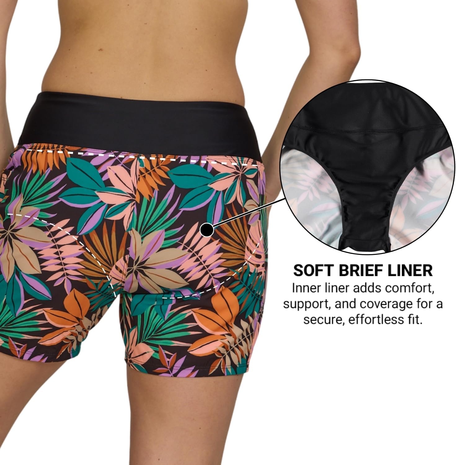 Hurley 5″/7″ High Waisted Swim Shorts Women, Board Shorts with Pockets & Inner Liner, Quick Dry Swim Trunk, UPF 50+(Kauaiwalk/Black)
