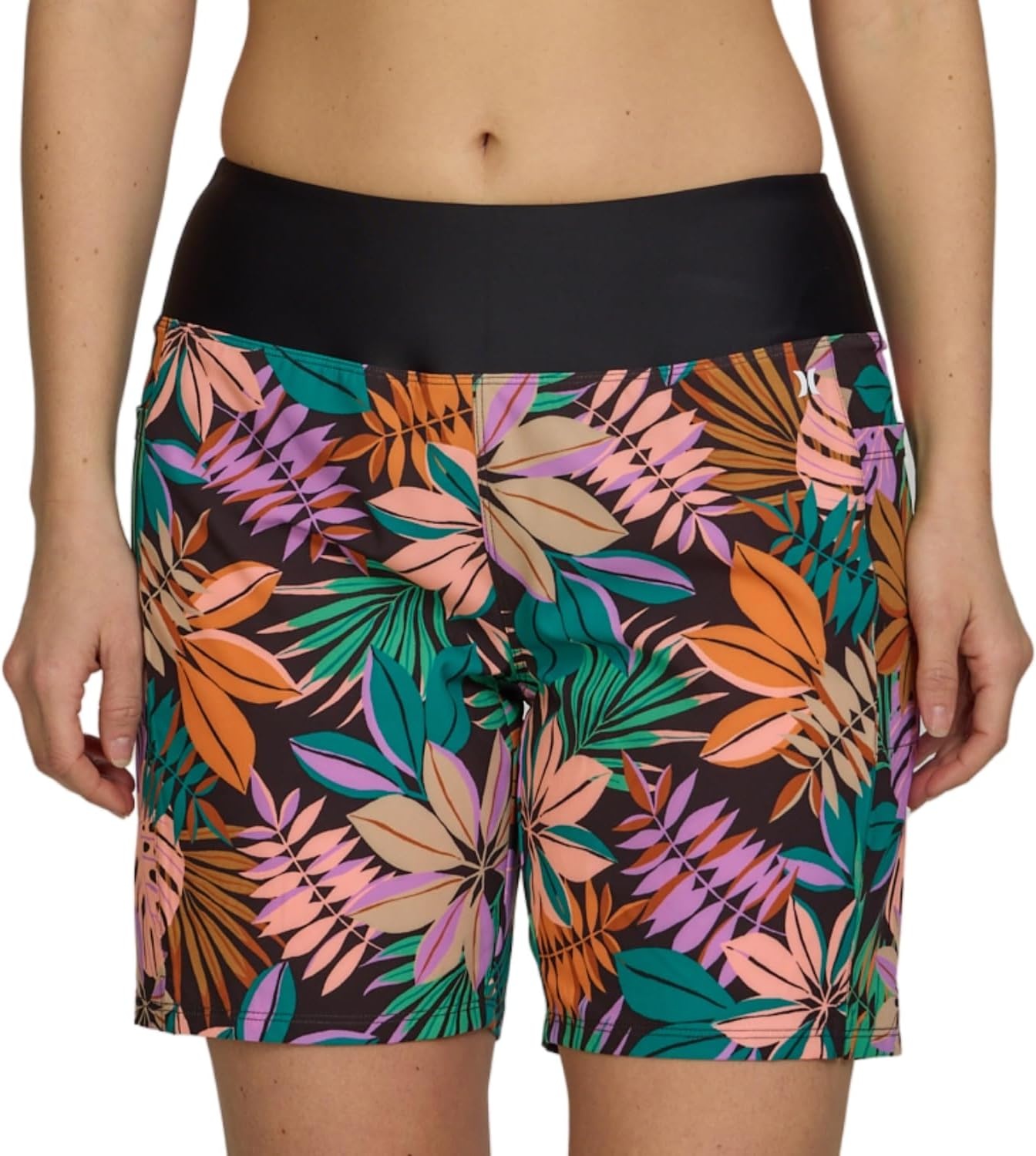 Hurley 5″/7″ High Waisted Swim Shorts Women, Board Shorts with Pockets & Inner Liner, Quick Dry Swim Trunk, UPF 50+(Kauaiwalk/Black)