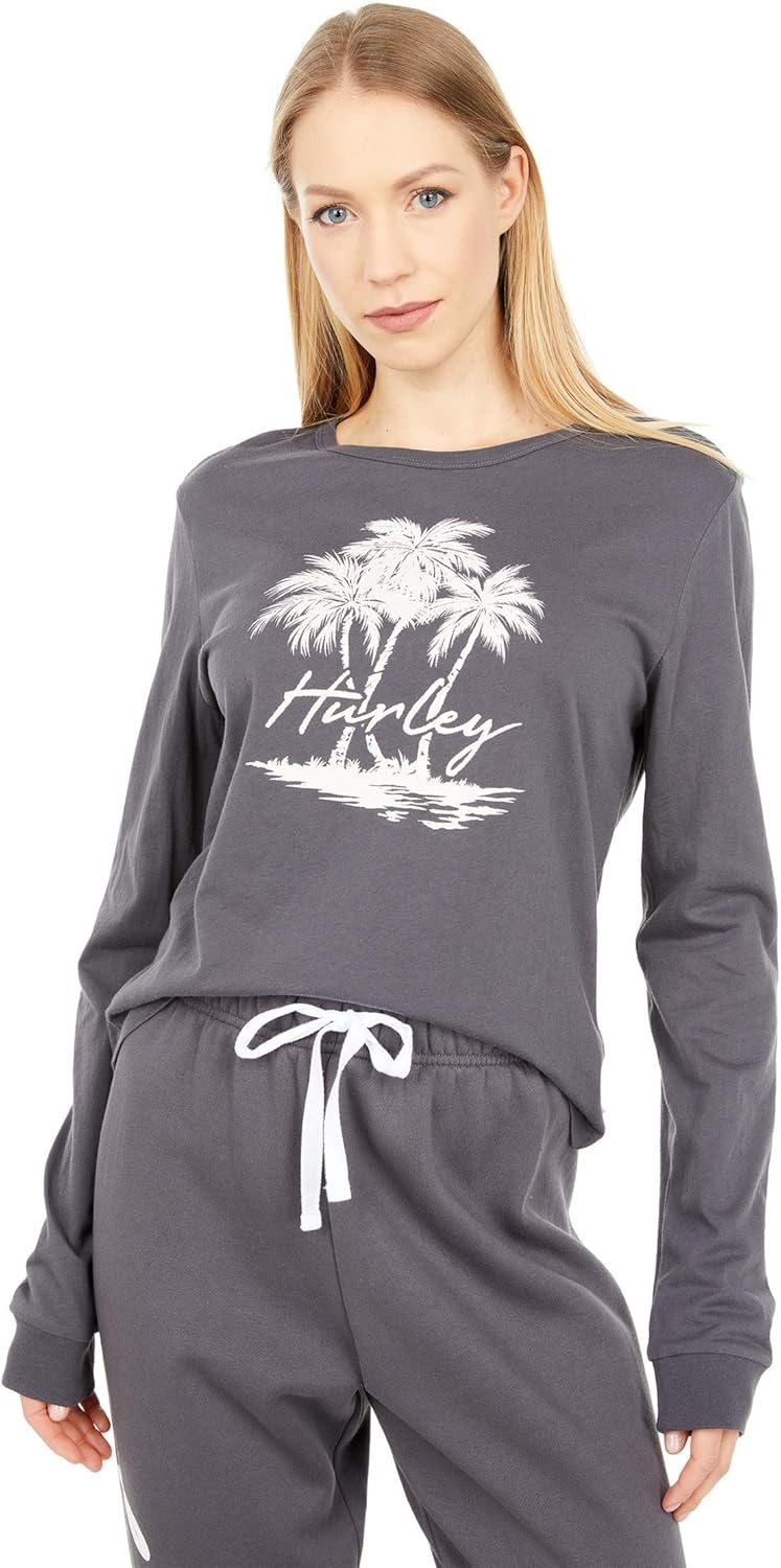 Hurley Womens Scripted Palms Perf Long Sleeve(Thunder Grey)