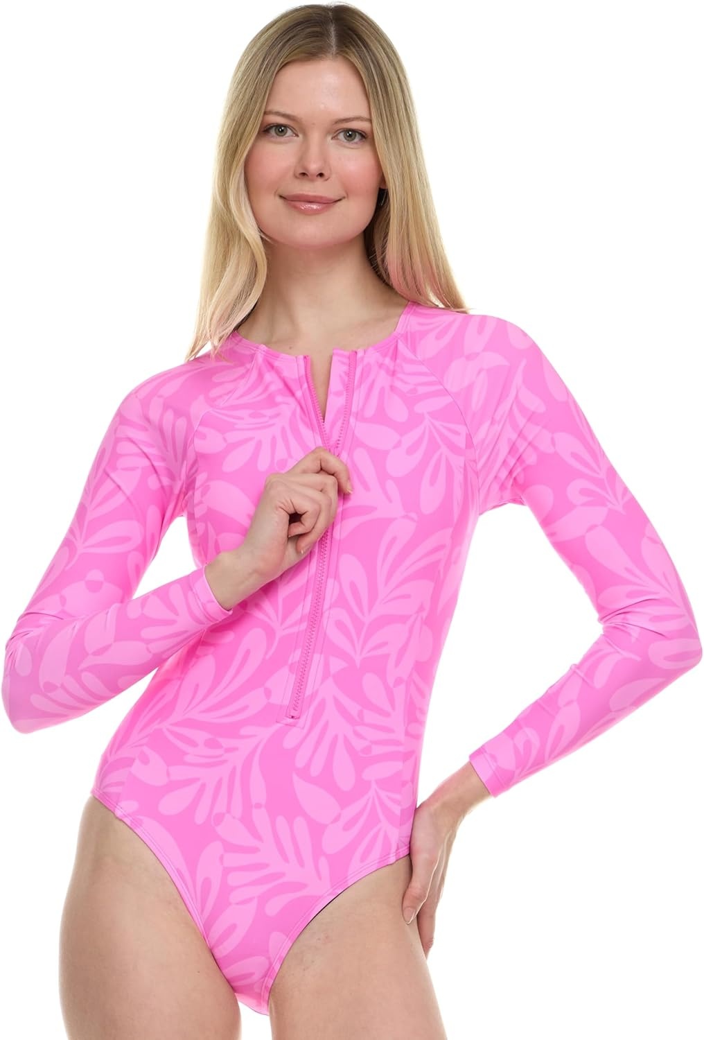 Hurley Long Sleeve Womens One Piece Swimsuits, Swimsuit for Women, Bathing Suit for Women, Swim Suit UPF 50+ SPF UV Protected(Pink Multi)