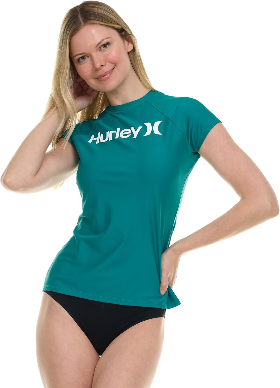 Hurley Rash Guard for Women, Short Sleeve Swim Shirts for Women Rashguard, UPF 50+ SPF & UV Protection(Emerald)