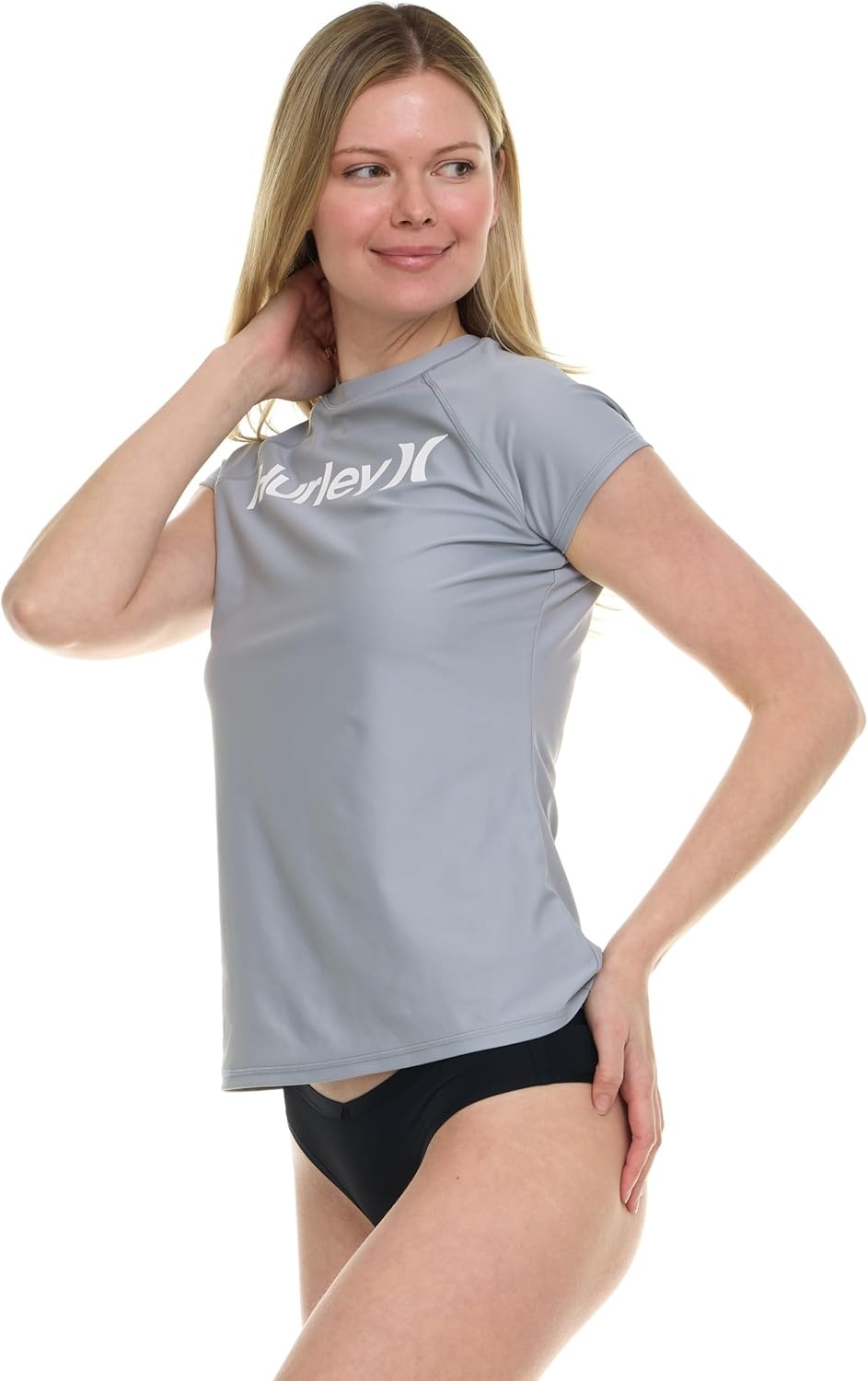 Hurley Rash Guard for Women, Short Sleeve Swim Shirts for Women Rashguard, UPF 50+ SPF & UV Protection(Silver)