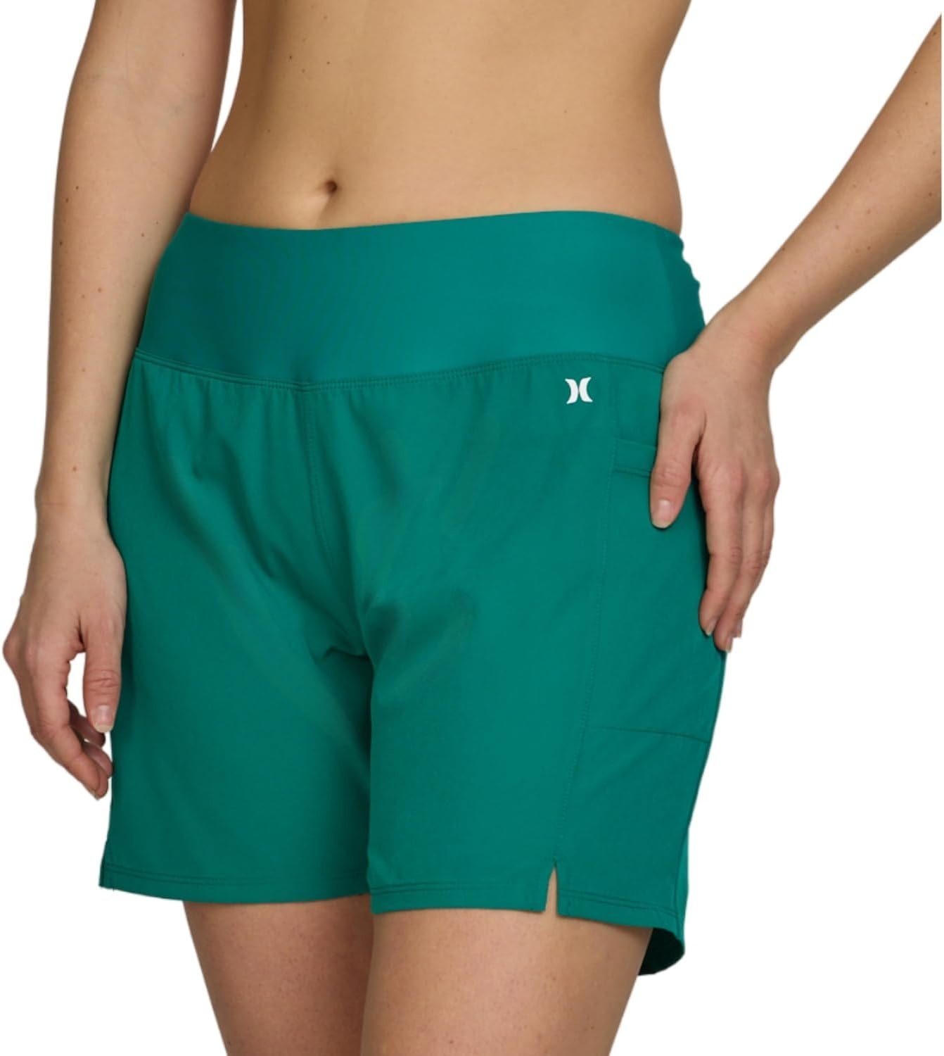 Hurley 5″/7″ High Waisted Swim Shorts Women, Board Shorts with Pockets & Inner Liner, Quick Dry Swim Trunk, UPF 50+(Greenocean)