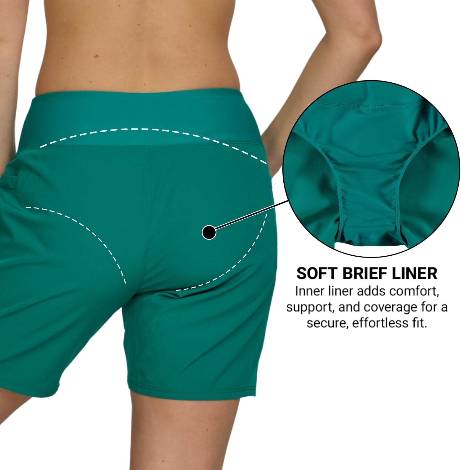 Hurley 5″/7″ High Waisted Swim Shorts Women, Board Shorts with Pockets & Inner Liner, Quick Dry Swim Trunk, UPF 50+(Greenocean)