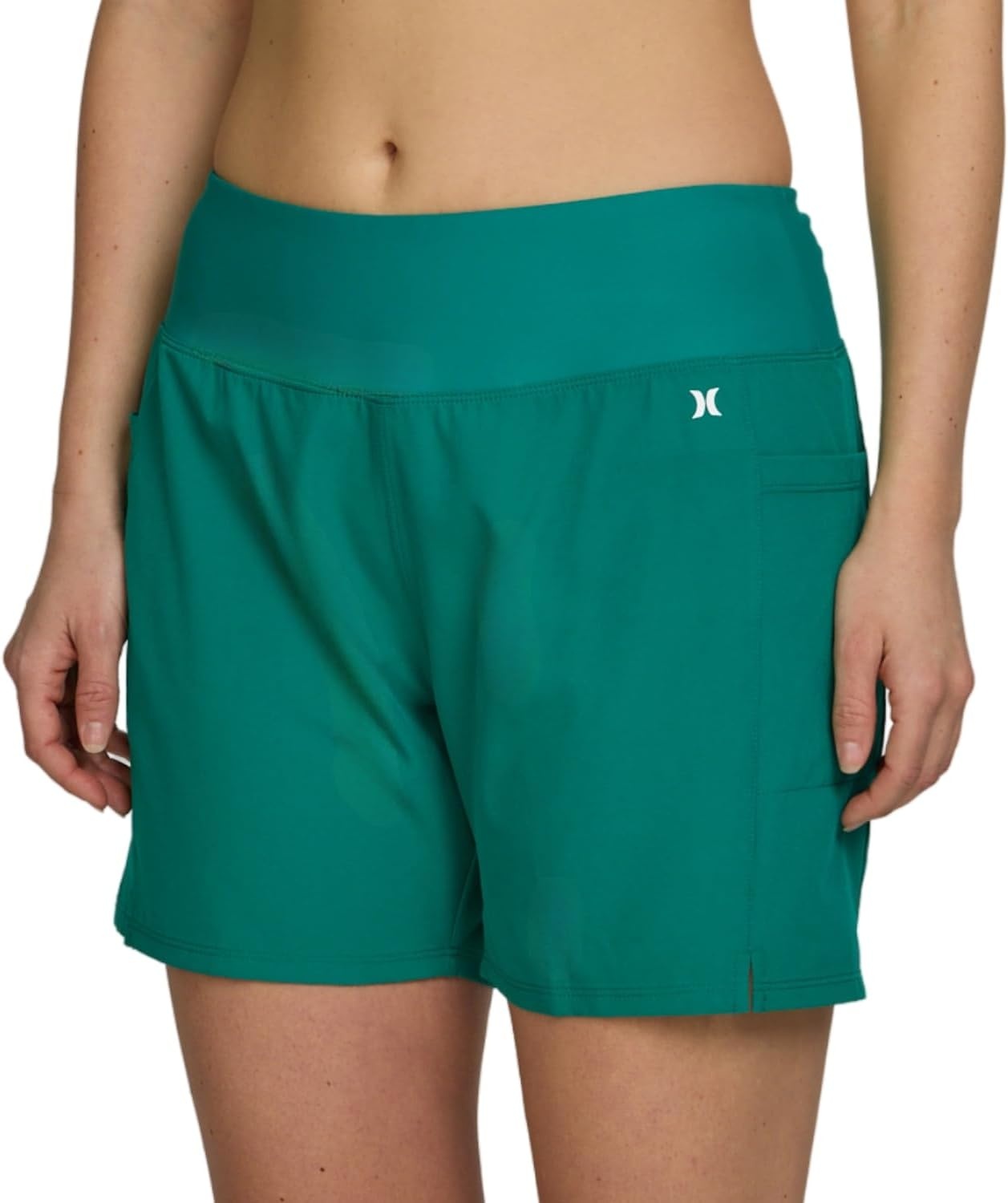 Hurley 5″/7″ High Waisted Swim Shorts Women, Board Shorts with Pockets & Inner Liner, Quick Dry Swim Trunk, UPF 50+(Greenocean)