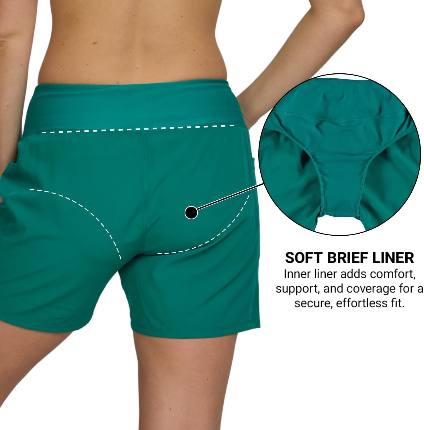 Hurley 5″/7″ High Waisted Swim Shorts Women, Board Shorts with Pockets & Inner Liner, Quick Dry Swim Trunk, UPF 50+(Greenocean)