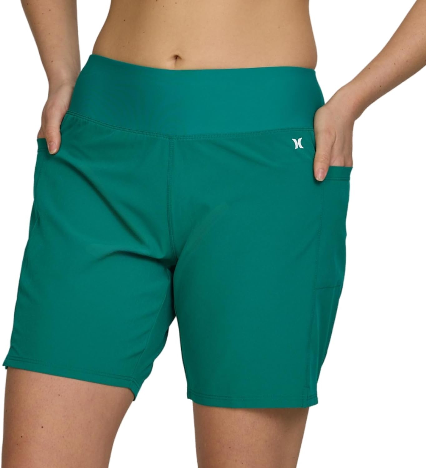 Hurley 5″/7″ High Waisted Swim Shorts Women, Board Shorts with Pockets & Inner Liner, Quick Dry Swim Trunk, UPF 50+(Greenocean)