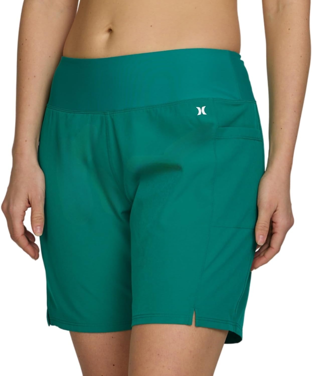 Hurley 5″/7″ High Waisted Swim Shorts Women, Board Shorts with Pockets & Inner Liner, Quick Dry Swim Trunk, UPF 50+(Greenocean)