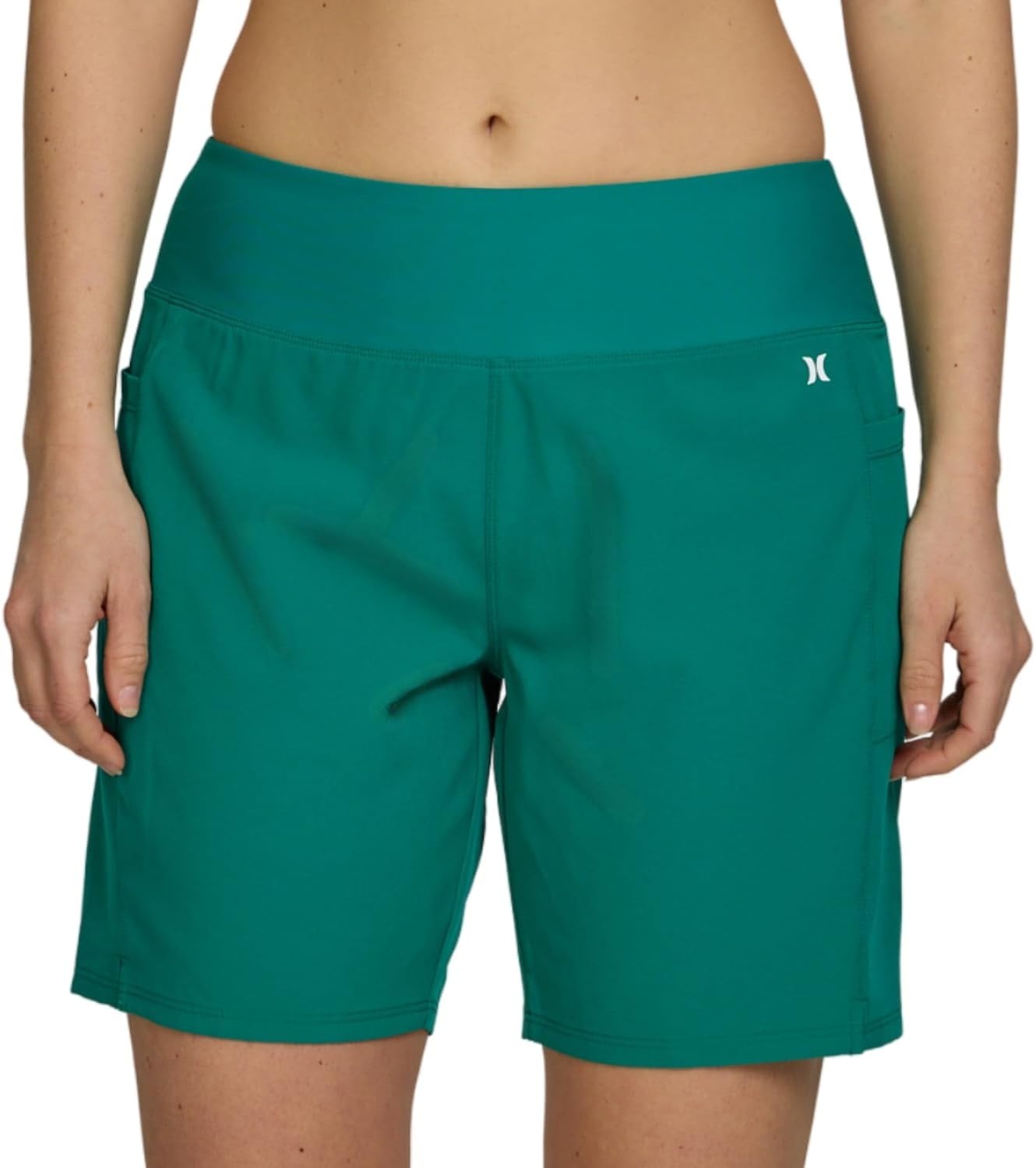 Hurley 5″/7″ High Waisted Swim Shorts Women, Board Shorts with Pockets & Inner Liner, Quick Dry Swim Trunk, UPF 50+(Greenocean)