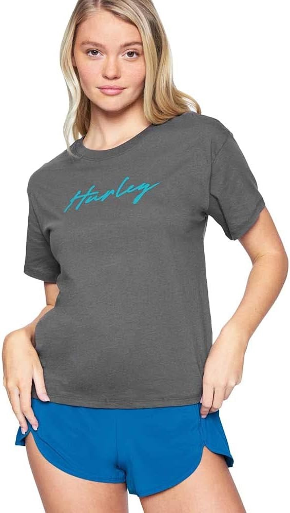 Hurley Womens Billie Script Perf Gf Crew(Thunder Grey)