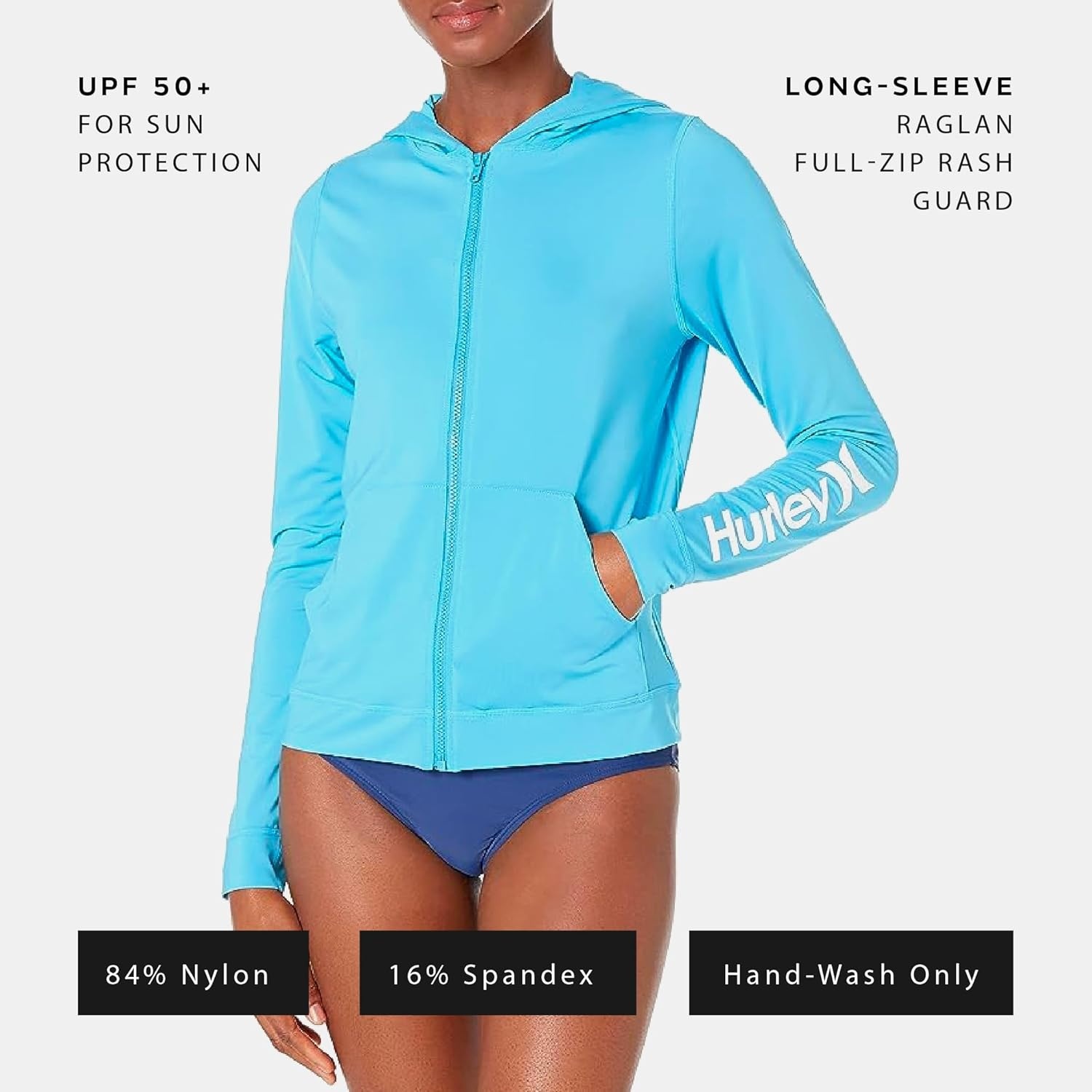 Hurley Women’s Hoodie Zip Rashguard(High Tide)
