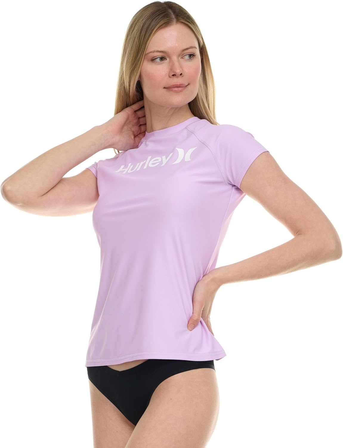 Hurley Rash Guard for Women, Short Sleeve Swim Shirts for Women Rashguard, UPF 50+ SPF & UV Protection(Lilac)