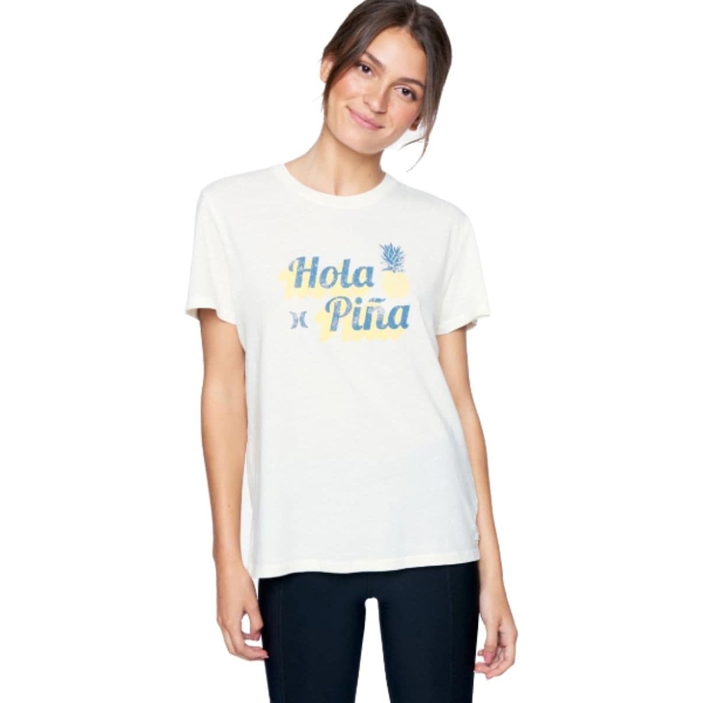Hurley Women’s Hola Pina Washed Relaxed Girlfriend Tee(Tofu)