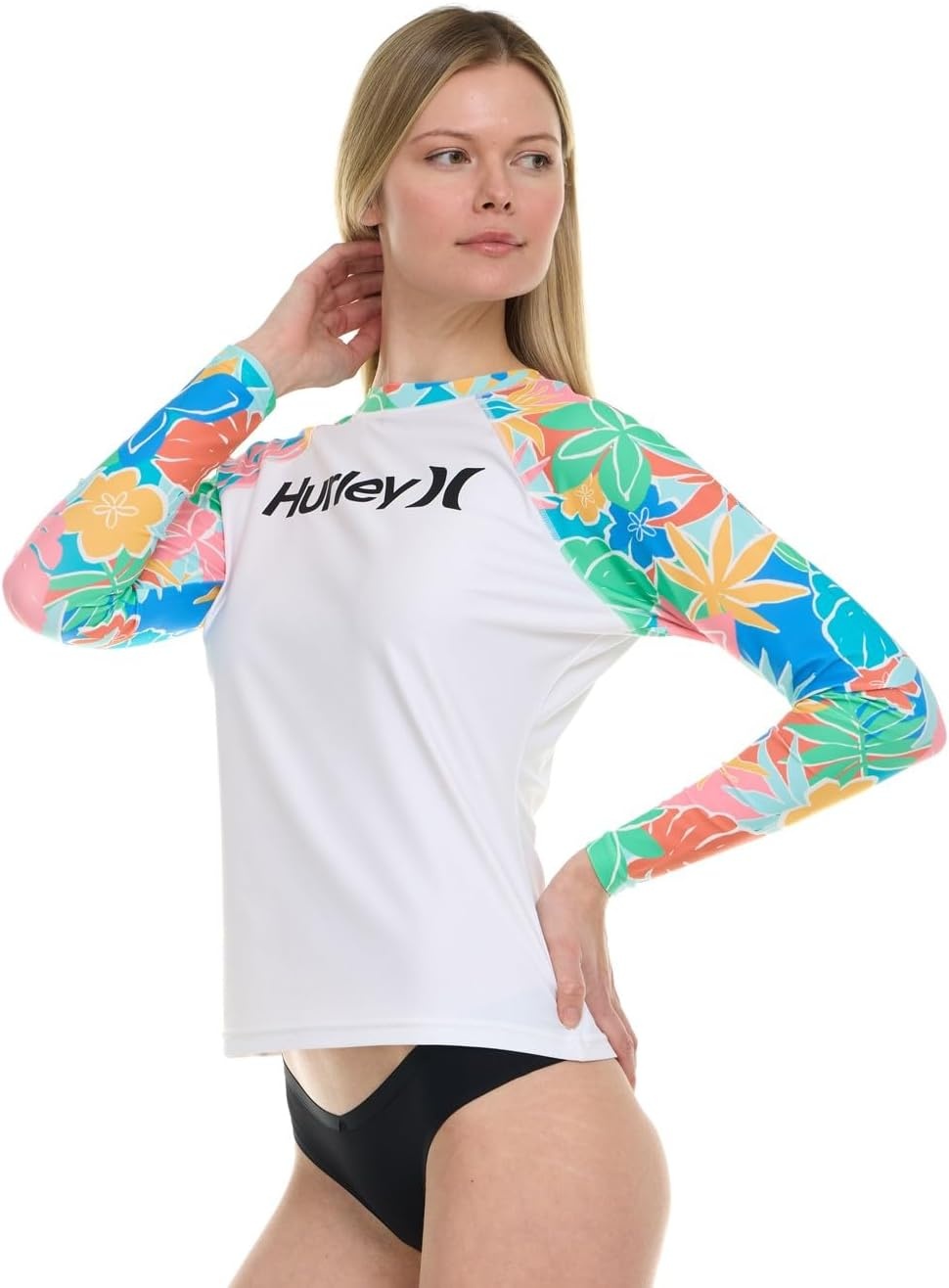 Hurley Rash Guard for Women, Womens Rash Guard Long Sleeve Shirts, Rashguard Swim Shirt Women UPF 50+ SPF & UV Protection(White Multi)