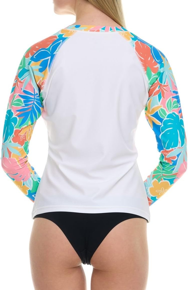 Hurley Rash Guard for Women, Womens Rash Guard Long Sleeve Shirts, Rashguard Swim Shirt Women UPF 50+ SPF & UV Protection(White Multi)