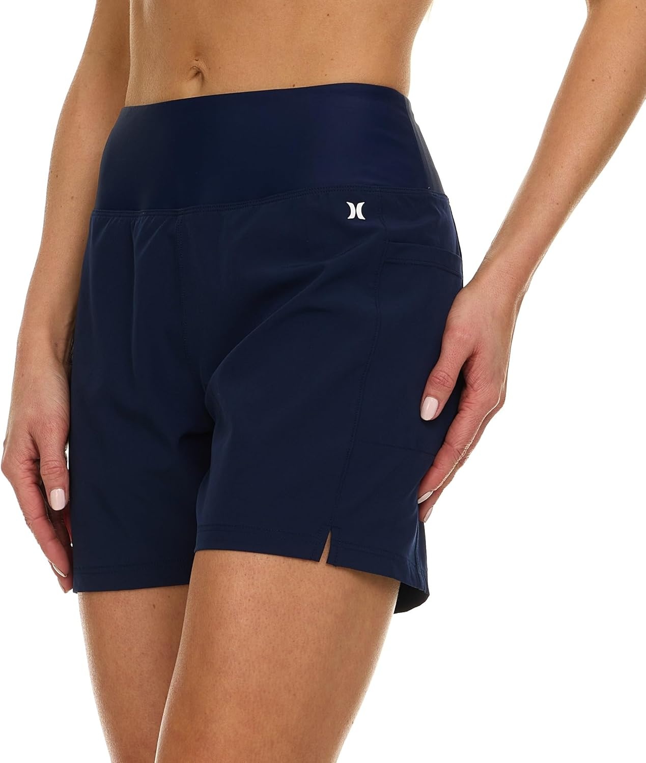 Hurley 5″/7″ High Waisted Swim Shorts Women, Board Shorts with Pockets & Inner Liner, Quick Dry Swim Trunk, UPF 50+(Navy)