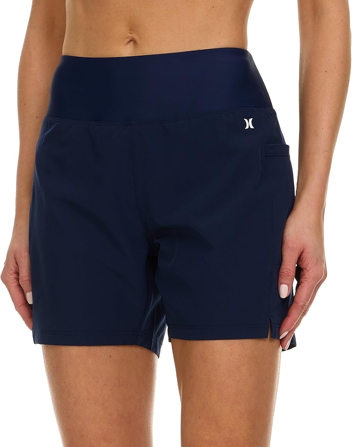 Hurley 5″/7″ High Waisted Swim Shorts Women, Board Shorts with Pockets & Inner Liner, Quick Dry Swim Trunk, UPF 50+(Navy)
