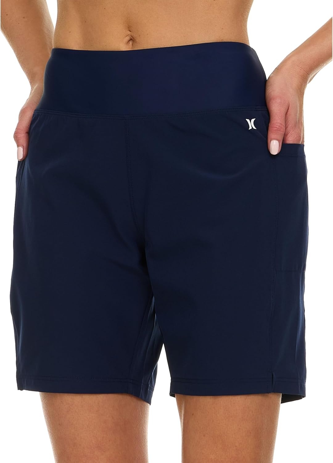 Hurley 5″/7″ High Waisted Swim Shorts Women, Board Shorts with Pockets & Inner Liner, Quick Dry Swim Trunk, UPF 50+(Navy)