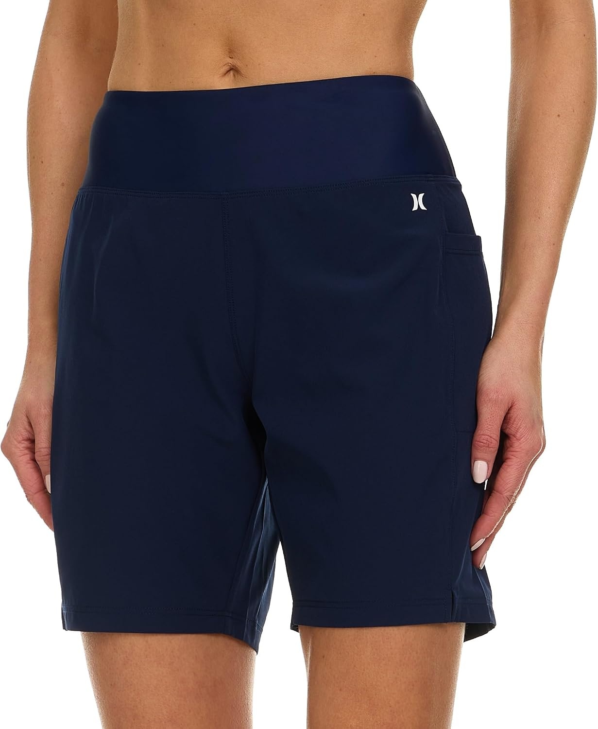 Hurley 5″/7″ High Waisted Swim Shorts Women, Board Shorts with Pockets & Inner Liner, Quick Dry Swim Trunk, UPF 50+(Navy)