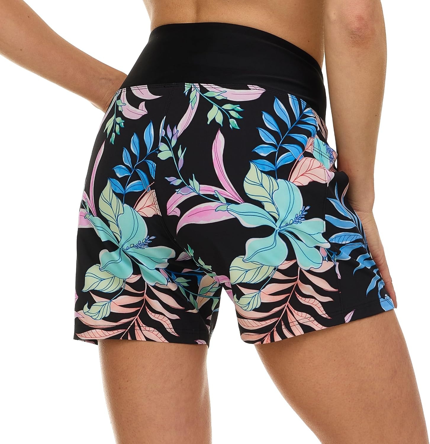 Hurley 5″/7″ High Waisted Swim Shorts Women, Board Shorts with Pockets & Inner Liner, Quick Dry Swim Trunk, UPF 50+(Black Multi)