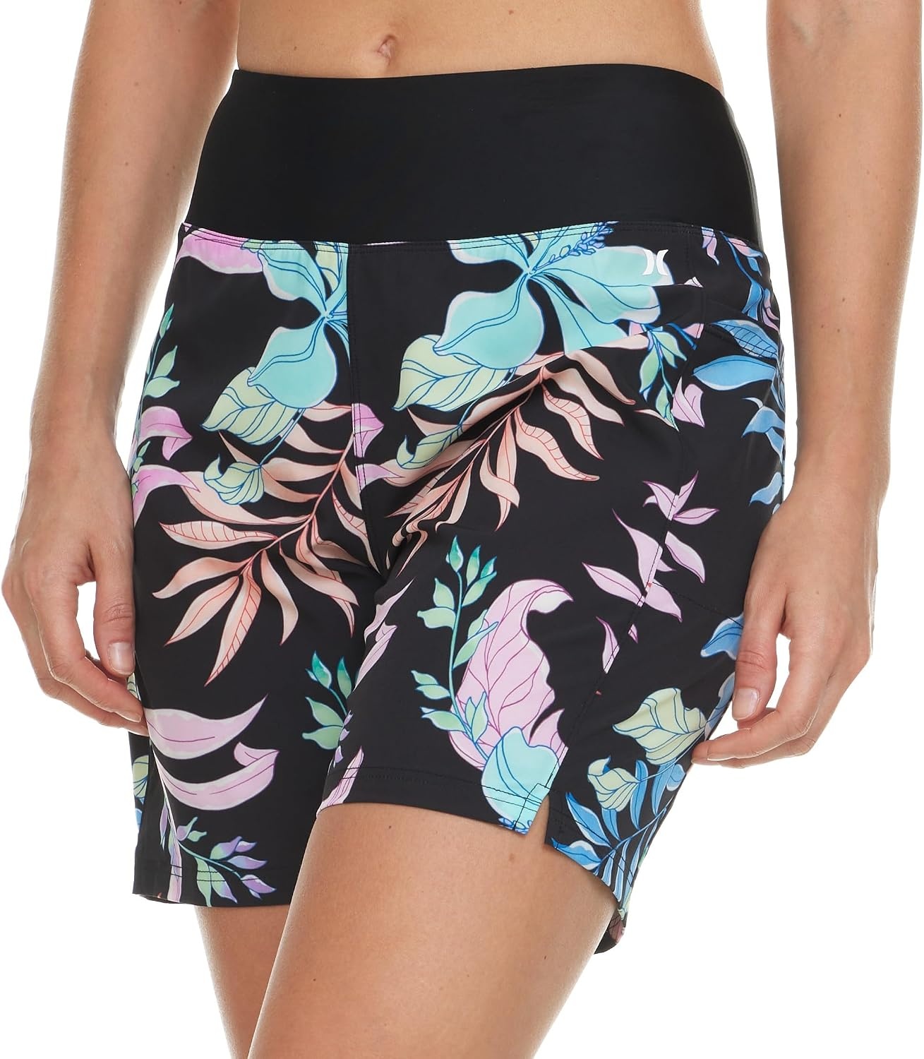 Hurley 5″/7″ High Waisted Swim Shorts Women, Board Shorts with Pockets & Inner Liner, Quick Dry Swim Trunk, UPF 50+(Black Multi)