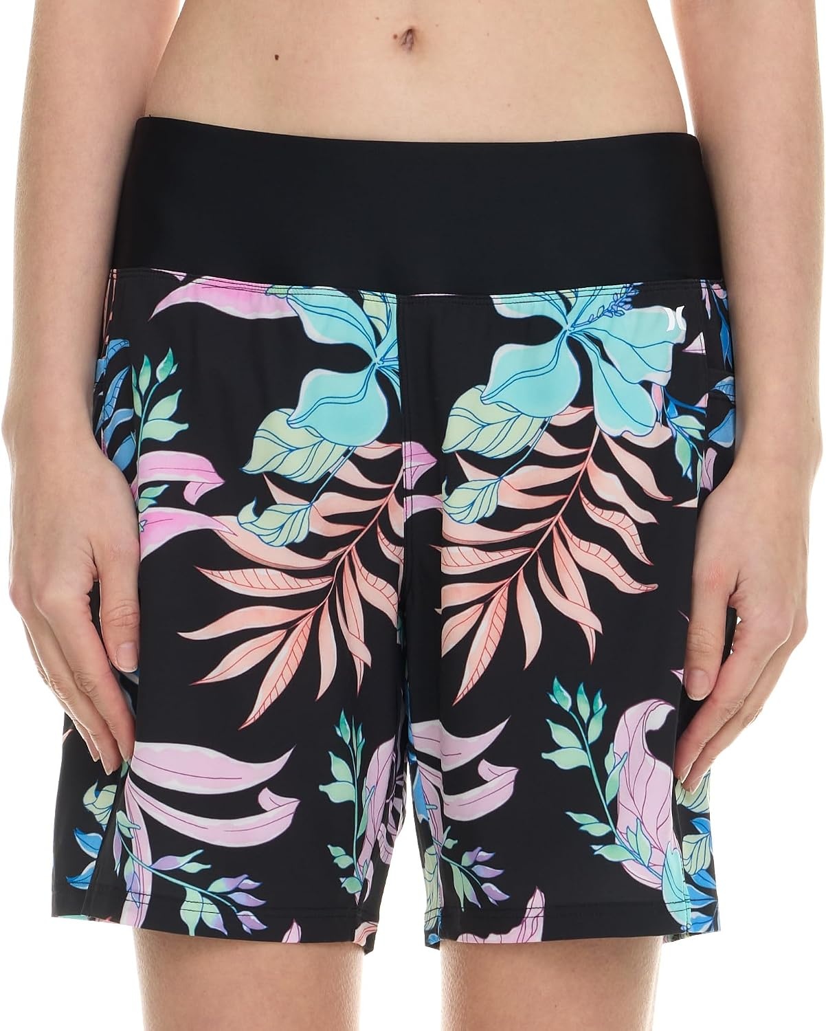 Hurley 5″/7″ High Waisted Swim Shorts Women, Board Shorts with Pockets & Inner Liner, Quick Dry Swim Trunk, UPF 50+(Black Multi)
