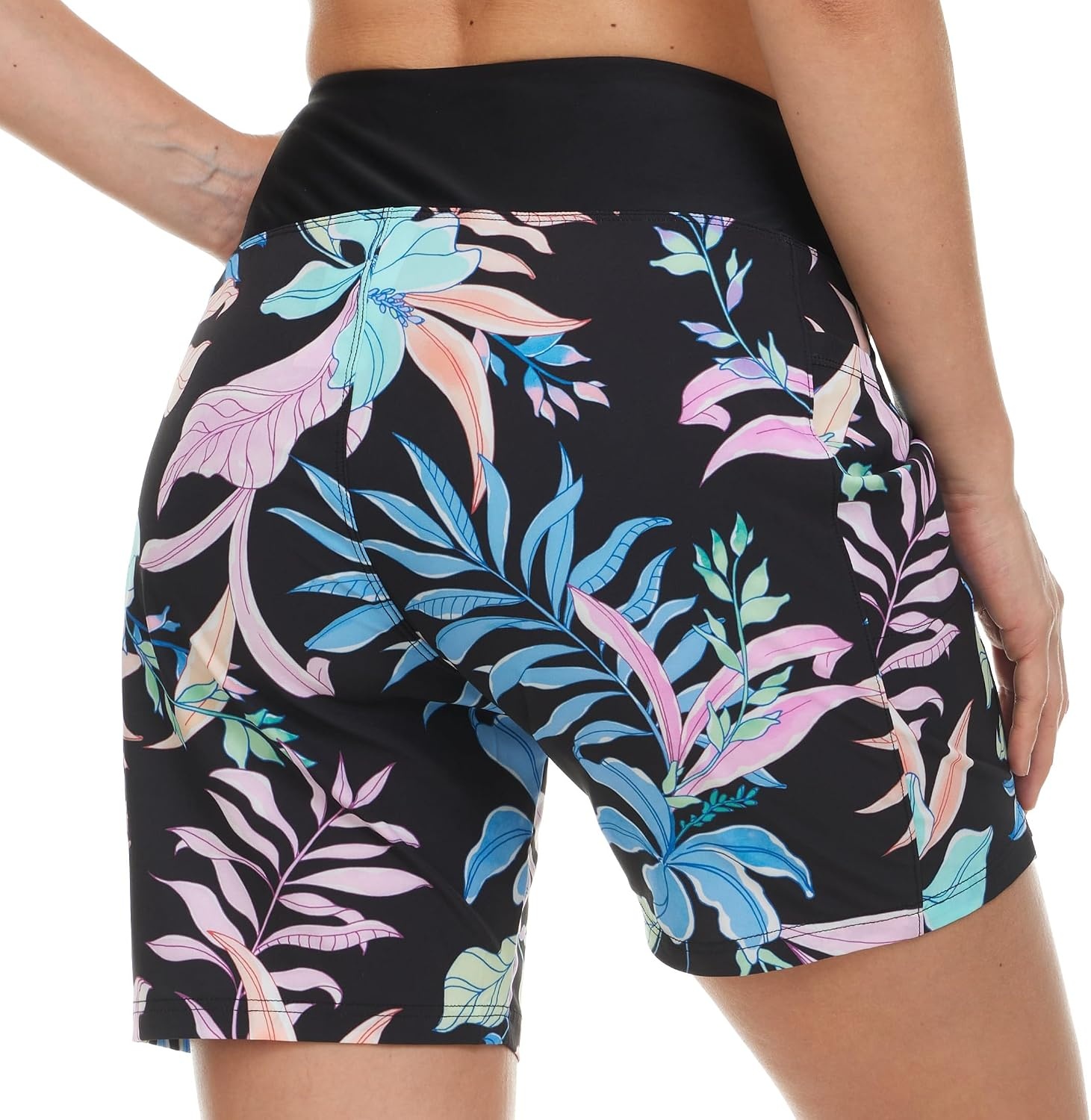 Hurley 5″/7″ High Waisted Swim Shorts Women, Board Shorts with Pockets & Inner Liner, Quick Dry Swim Trunk, UPF 50+(Black Multi)