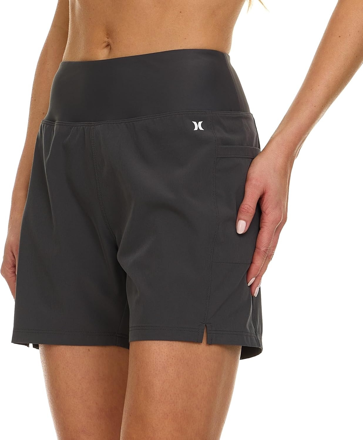 Hurley 5″/7″ High Waisted Swim Shorts Women, Board Shorts with Pockets & Inner Liner, Quick Dry Swim Trunk, UPF 50+(Charcoal)