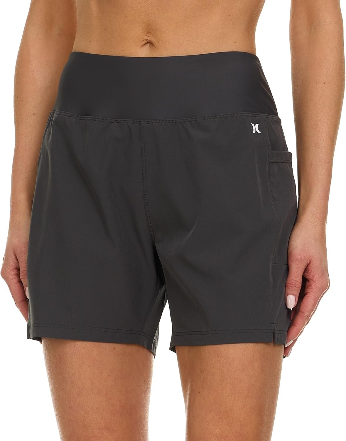 Hurley 5″/7″ High Waisted Swim Shorts Women, Board Shorts with Pockets & Inner Liner, Quick Dry Swim Trunk, UPF 50+(Charcoal)