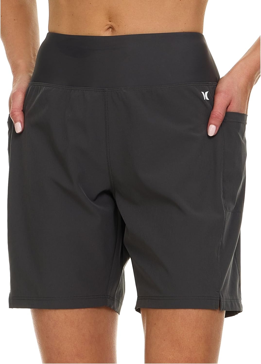 Hurley 5″/7″ High Waisted Swim Shorts Women, Board Shorts with Pockets & Inner Liner, Quick Dry Swim Trunk, UPF 50+(Charcoal)