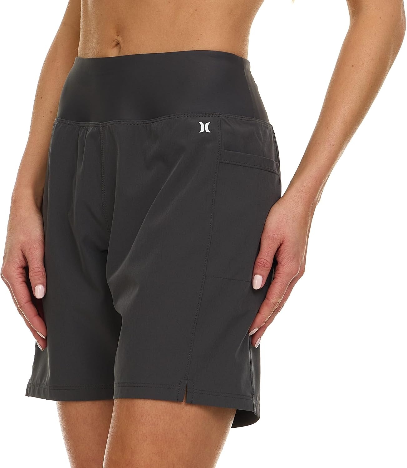 Hurley 5″/7″ High Waisted Swim Shorts Women, Board Shorts with Pockets & Inner Liner, Quick Dry Swim Trunk, UPF 50+(Charcoal)