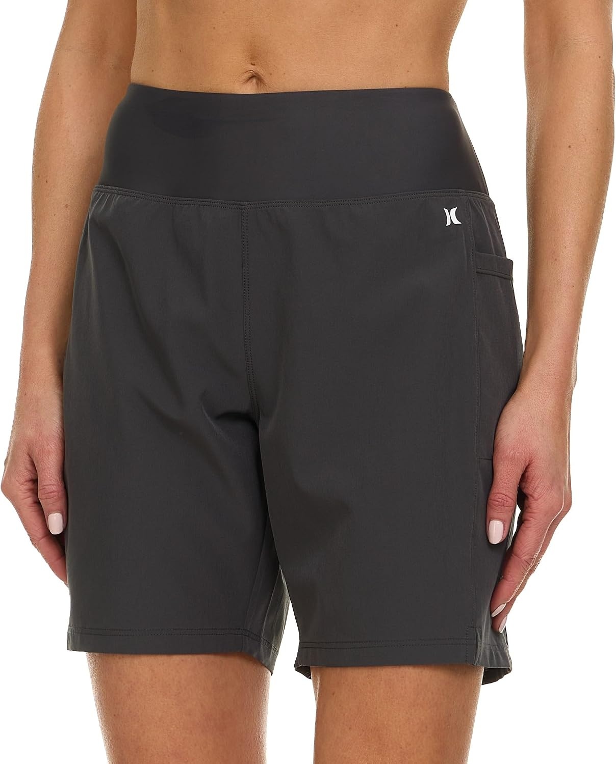 Hurley 5″/7″ High Waisted Swim Shorts Women, Board Shorts with Pockets & Inner Liner, Quick Dry Swim Trunk, UPF 50+(Charcoal)