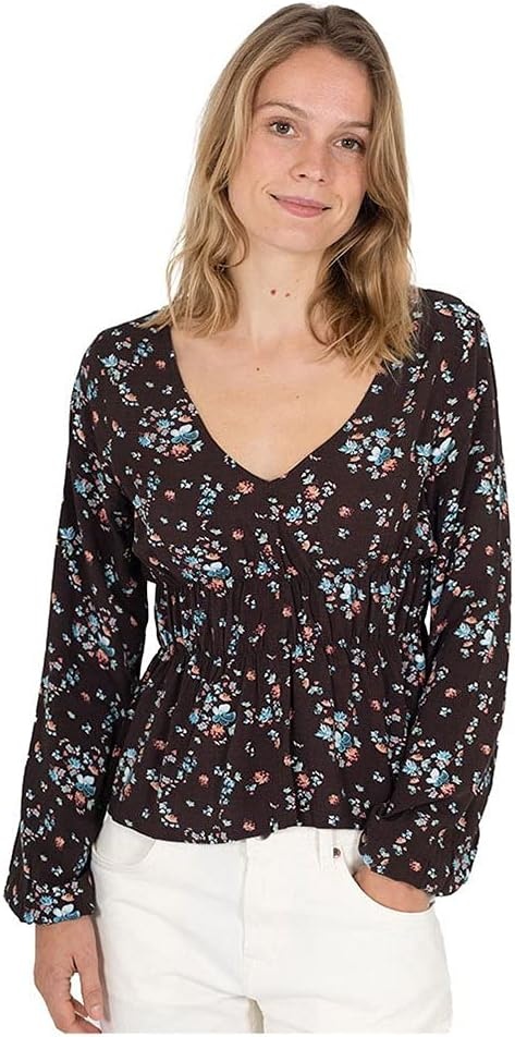 Hurley Womens Cinched Waist Long Sleeve Top(Black Belize)