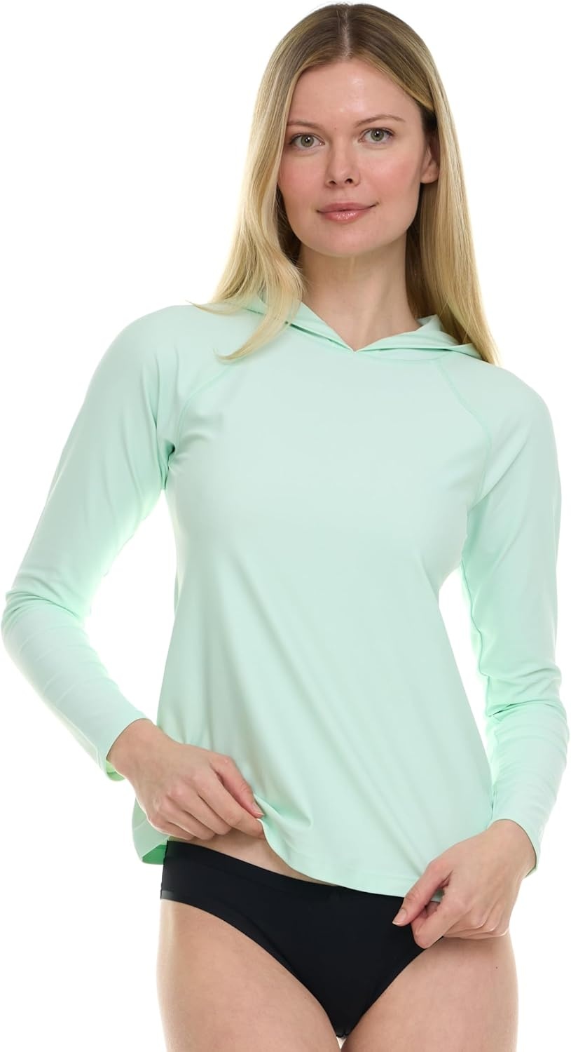 Hurley Rash Guard for Women with Hood, Long Sleeve Hoodie Swim Shirts for Women, Quick Dry UPF 50+ SPF Sun & UV Protection(Light Green)