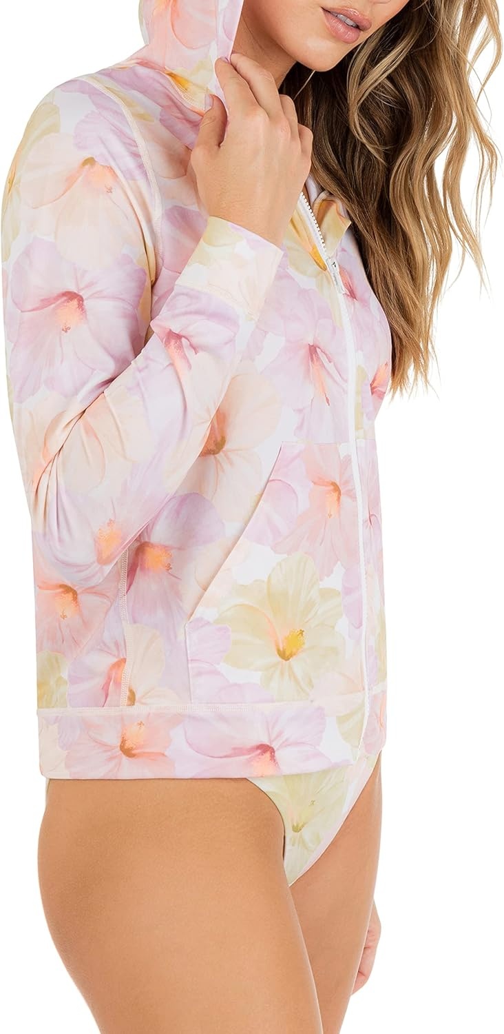 Hurley Women’s Hoodie Zip Rashguard(Aloha Hibiscus)