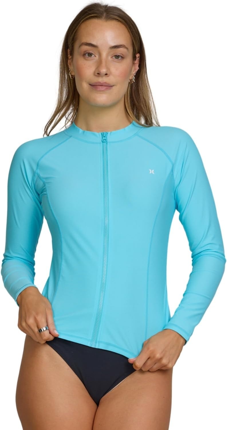 Hurley Rash Guard for Women Full Zip, Zip Up Long Sleeve Swim Shirts for Women, Surfing Top UPF 50+ SPF Sun & UV Protection(Blue Fish)