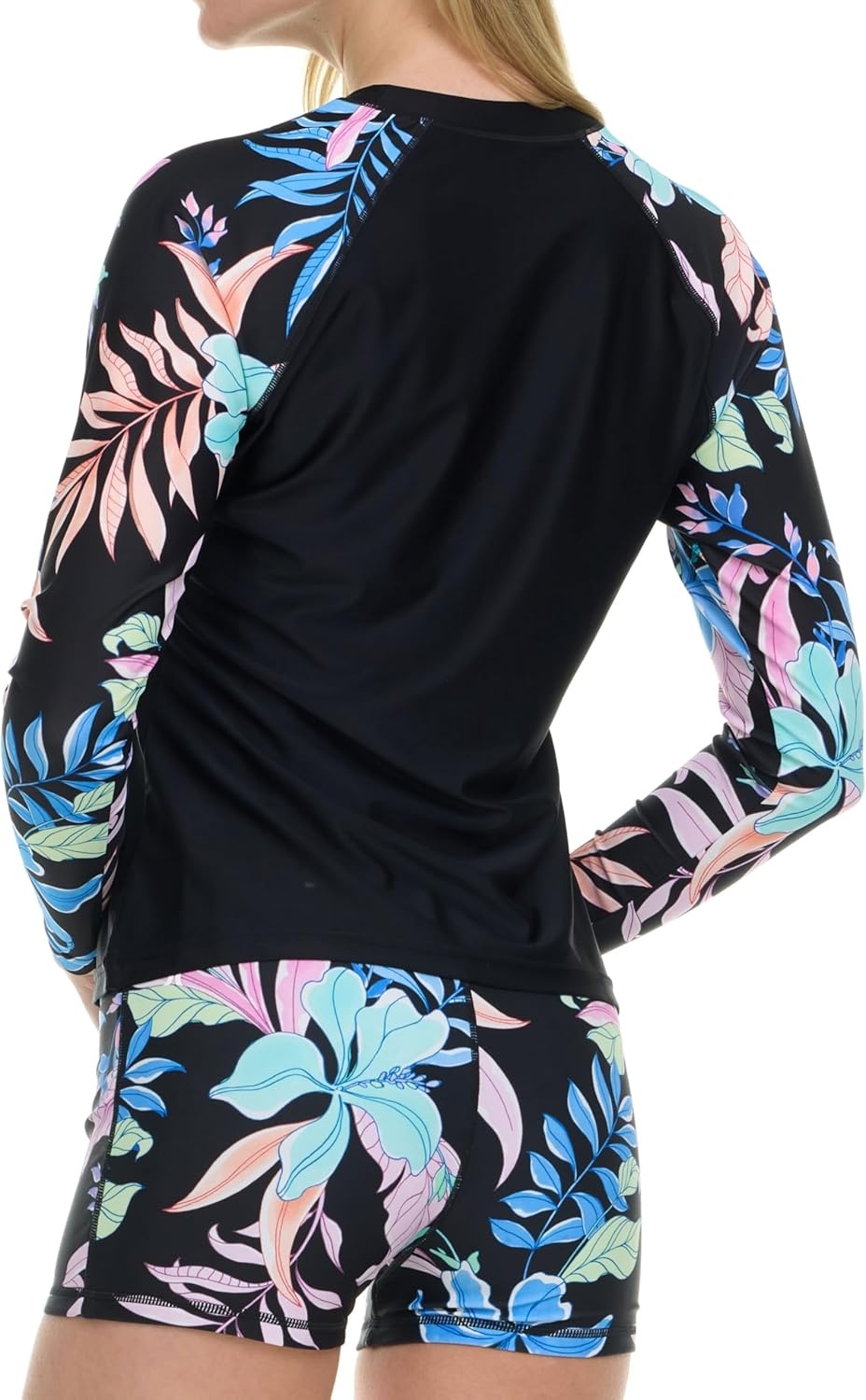 Hurley Womens Two Piece Rash Guard & Swim Shorts, Long Sleeve Swim Shirt, Quick Dry Swimsuits UPF 50+ SPF Sun & UV Protection(Black Multi)