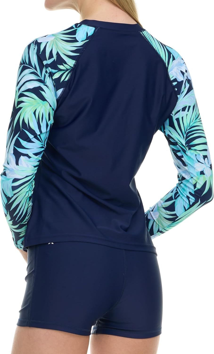 Hurley Womens Two Piece Rash Guard & Swim Shorts, Long Sleeve Swim Shirt, Quick Dry Swimsuits UPF 50+ SPF Sun & UV Protection(Navy/Tropic)