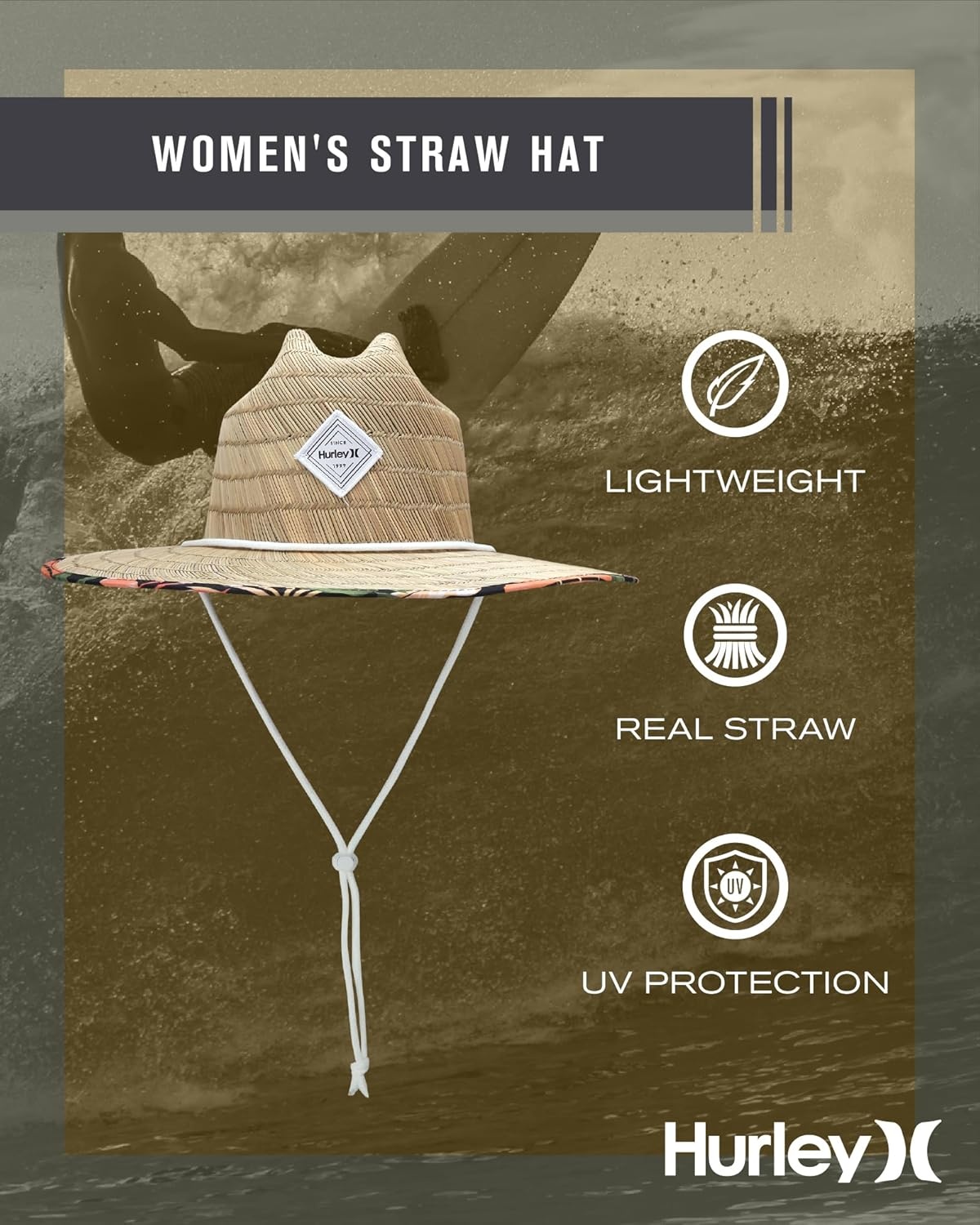 Hurley Women’s Straw Hat – Diamond Lifeguard Straw Sun Hat(Black/Orchid)