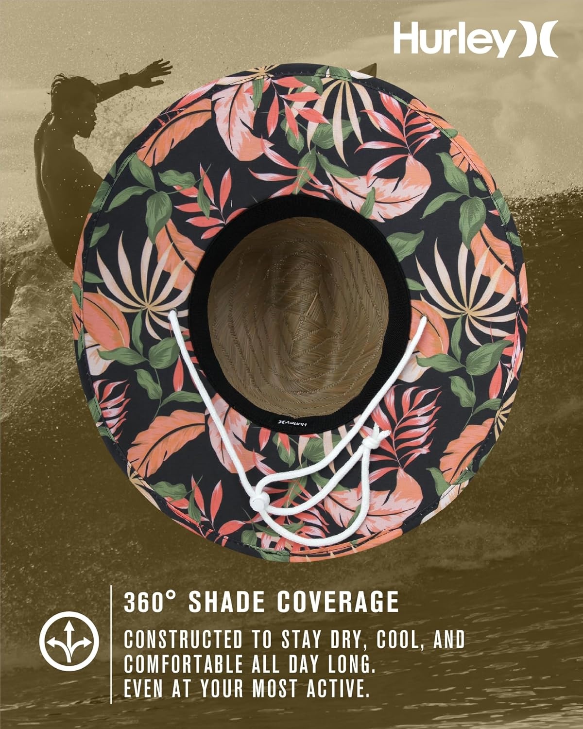 Hurley Women’s Straw Hat – Diamond Lifeguard Straw Sun Hat(Black/Orchid)