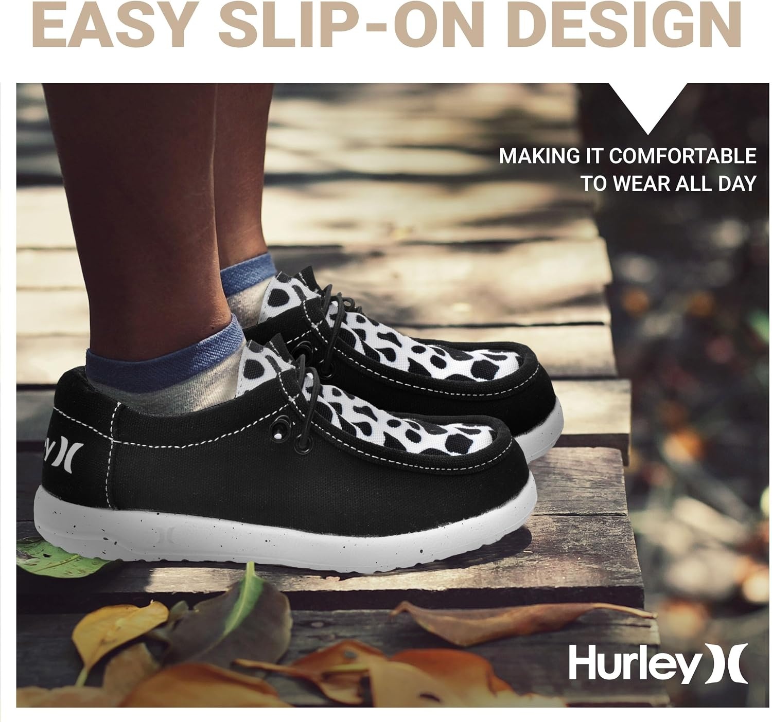 Hurley Kids Elastic Lace Loafers, Canvas Shoes for Boys & Girls – Comfortable, Durable, Stylish – Kid’s Fashion Sneakers, Wide Toe Shoes for Everyday Wear(Black Cow)