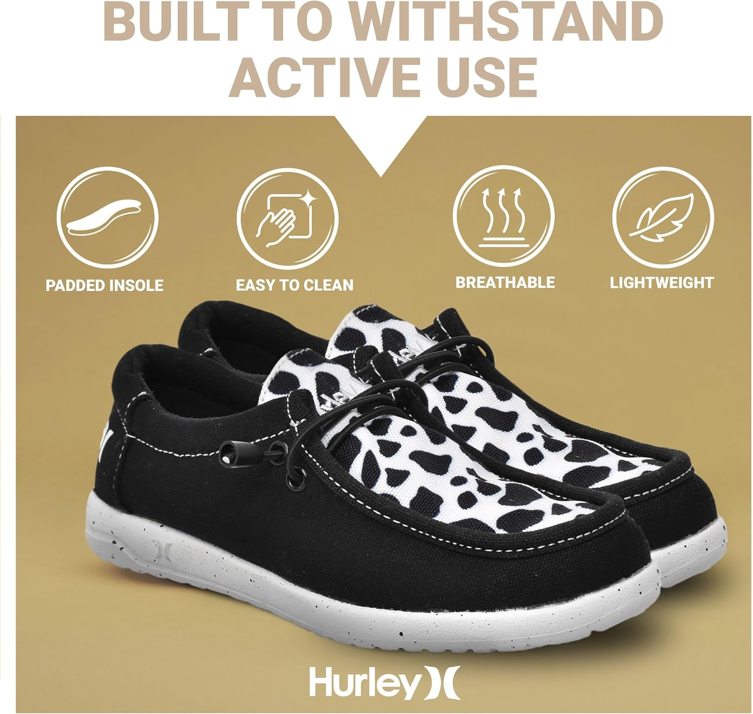 Hurley Kids Elastic Lace Loafers, Canvas Shoes for Boys & Girls – Comfortable, Durable, Stylish – Kid’s Fashion Sneakers, Wide Toe Shoes for Everyday Wear(Black Cow)