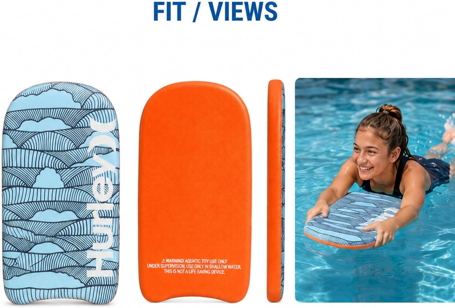 Hurley Kids Kickboard – Swim Training Kickboard for Kids, Swimming Pool Floats and Exercise Equipment for Boys and Girls (18 Inches)(Blue/Salmon Wave)